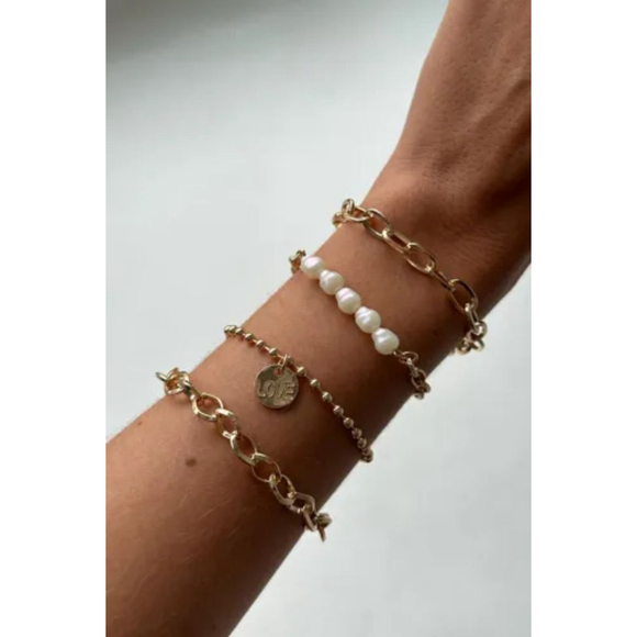 Women's 3 Gold Tone And Pearl Chain Bracelet Set One Size - Picture 6 of 6
